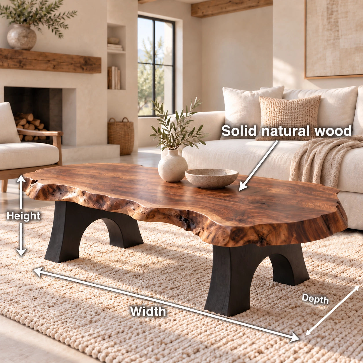 Live-Edge Coffee Table with Sculptural Arch Leg Base in Natural Solid Wood - Woodenecho - 5
