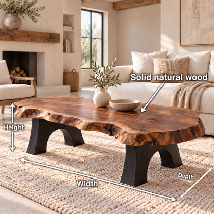 Live-Edge Coffee Table with Sculptural Arch Leg Base in Natural Solid Wood - Woodenecho - 5