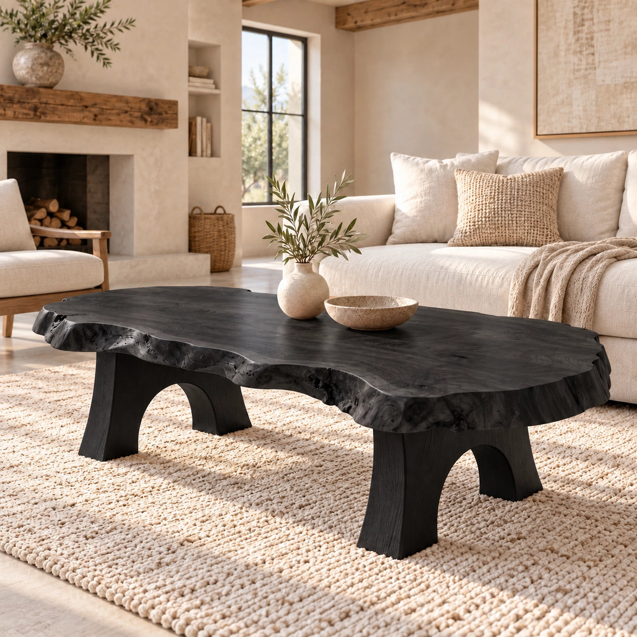 Live-Edge Coffee Table with Sculptural Arch Leg Base in Natural Solid Wood - Woodenecho - 6
