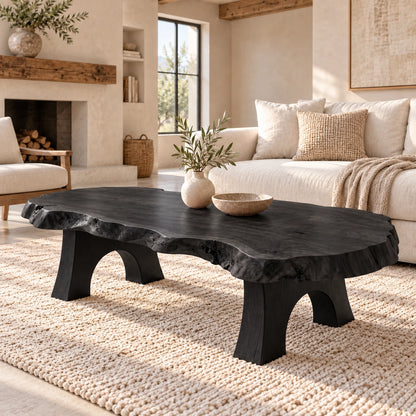 Live-Edge Coffee Table with Sculptural Arch Leg Base in Natural Solid Wood - Woodenecho - 6