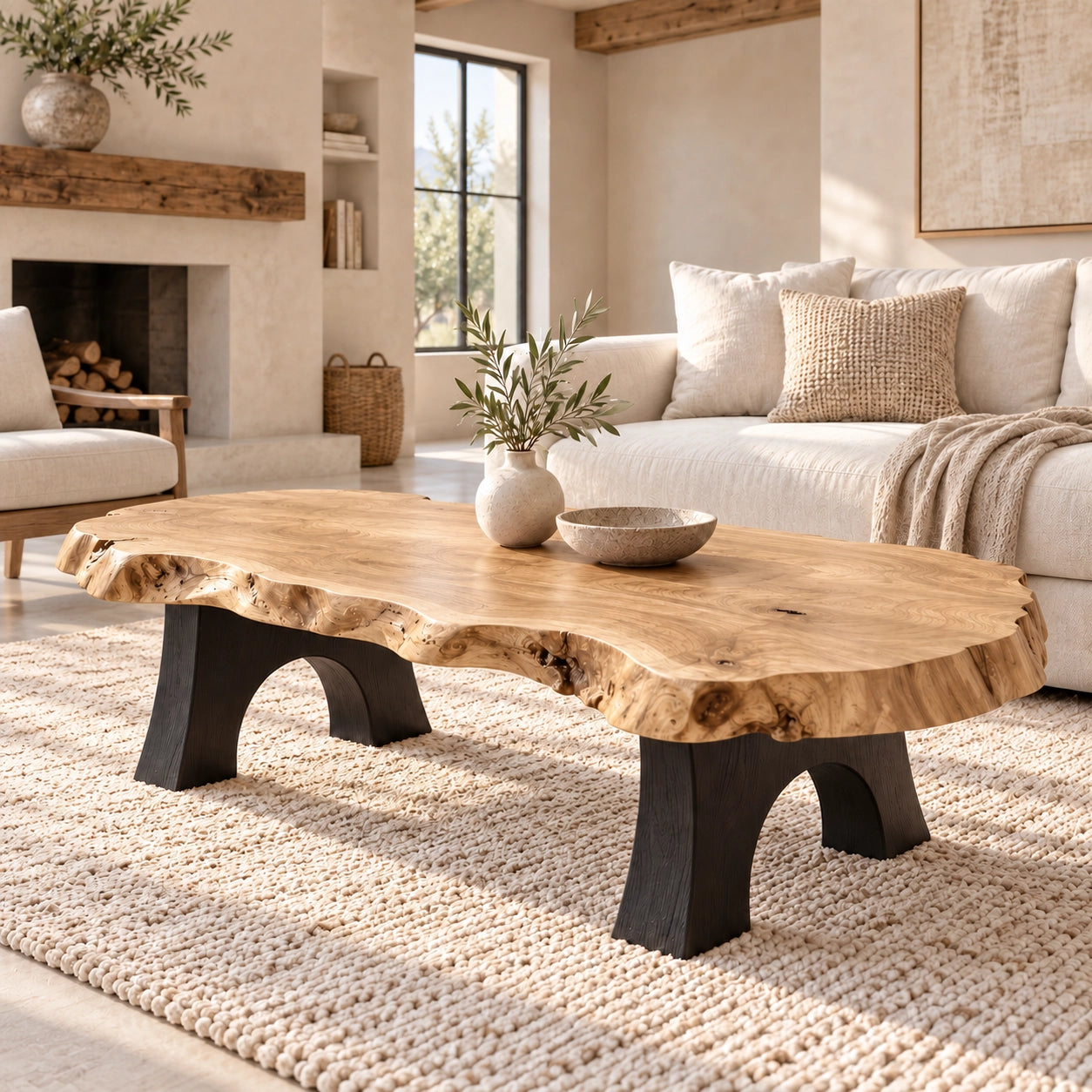 Live-Edge Coffee Table with Sculptural Arch Leg Base in Natural Solid Wood - Woodenecho - 7