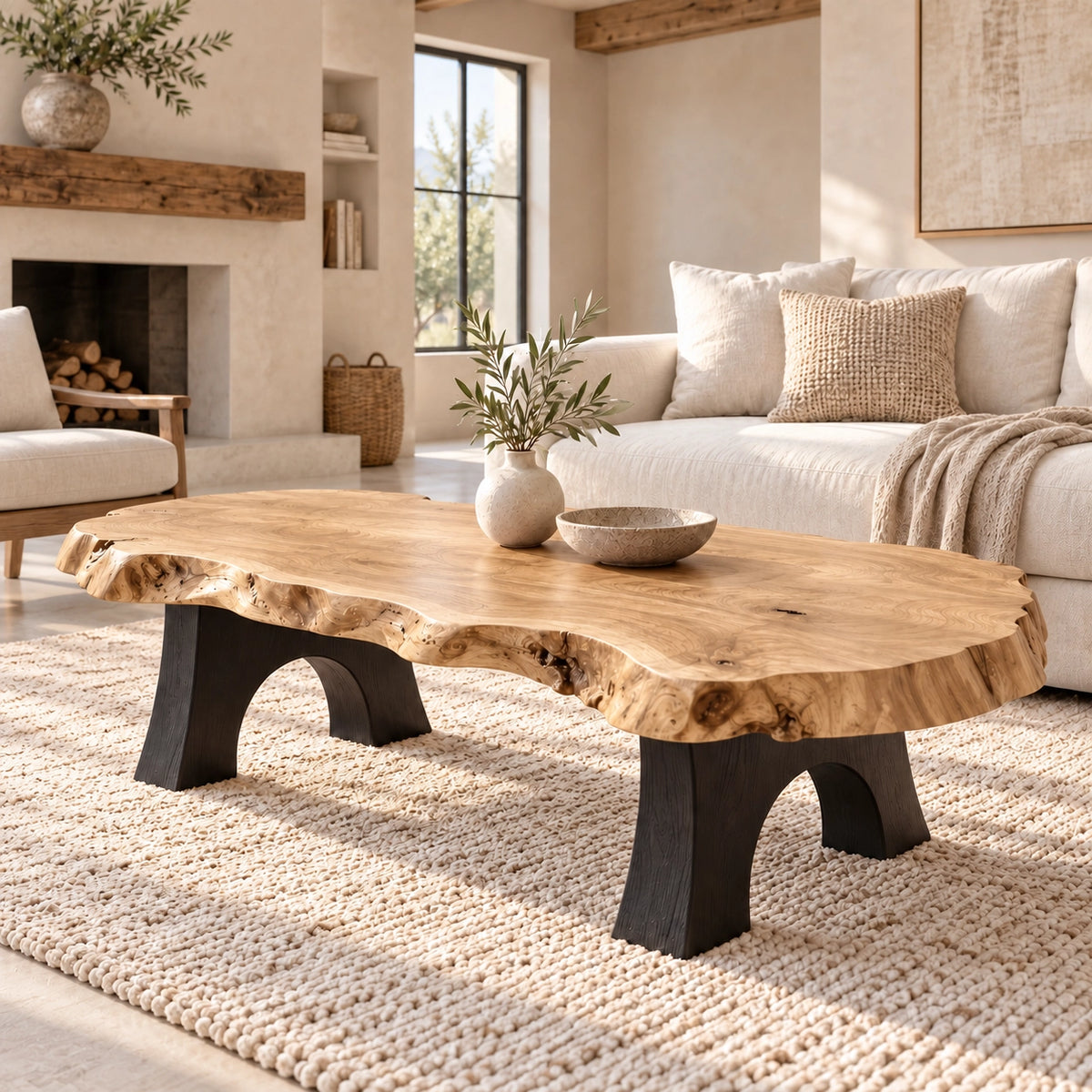 Live-Edge Coffee Table with Sculptural Arch Leg Base in Natural Solid Wood - Woodenecho - 7