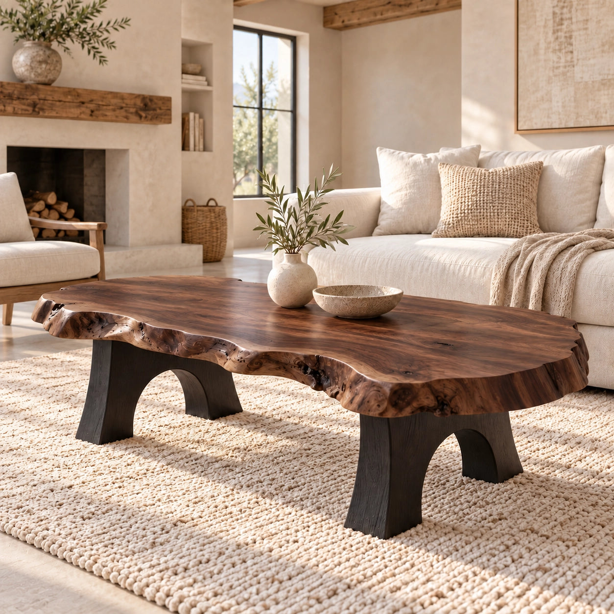 Live-Edge Coffee Table with Sculptural Arch Leg Base in Natural Solid Wood - Woodenecho - 8