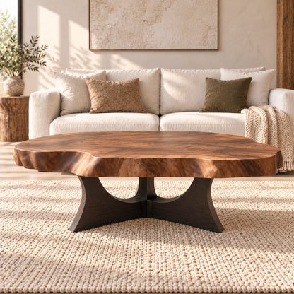 Live-Edge Coffee Table with Sculptural Cross Base in Natural Solid Wood - Woodenecho - 2