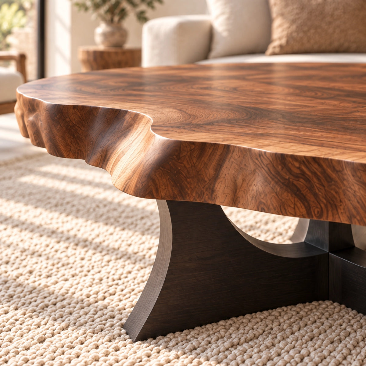 Live-Edge Coffee Table with Sculptural Cross Base in Natural Solid Wood - Woodenecho - 5