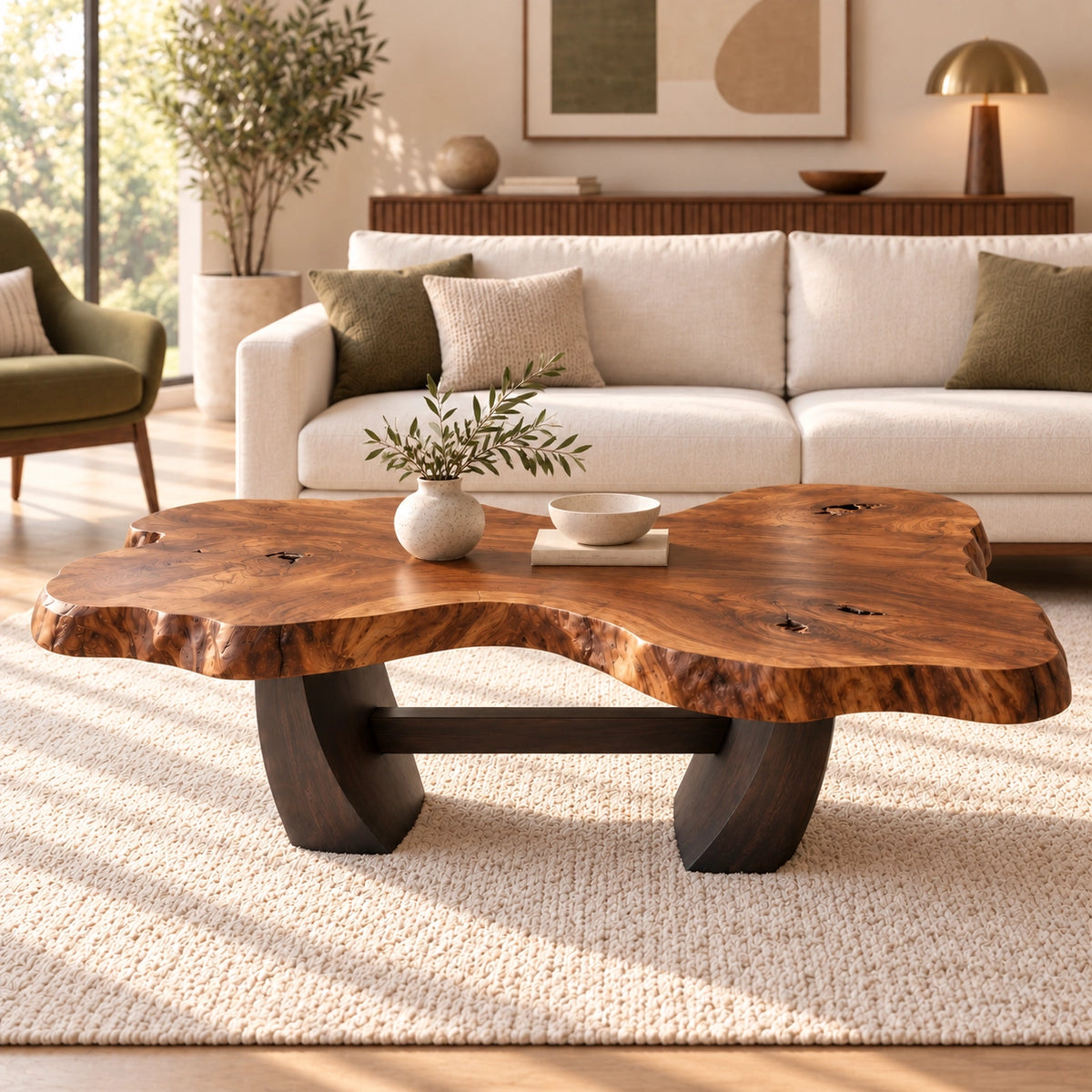 Live-Edge Coffee Table with Sculptural Wood Base in Natural Solid Wood - Woodenecho - 2
