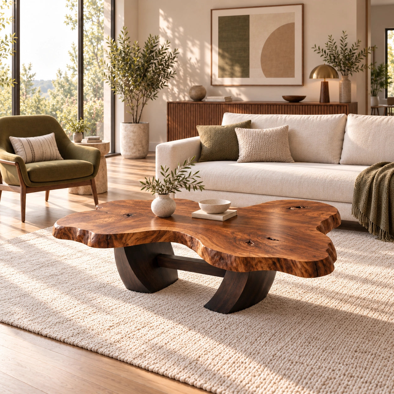 Live-Edge Coffee Table with Sculptural Wood Base in Natural Solid Wood - Woodenecho - 3