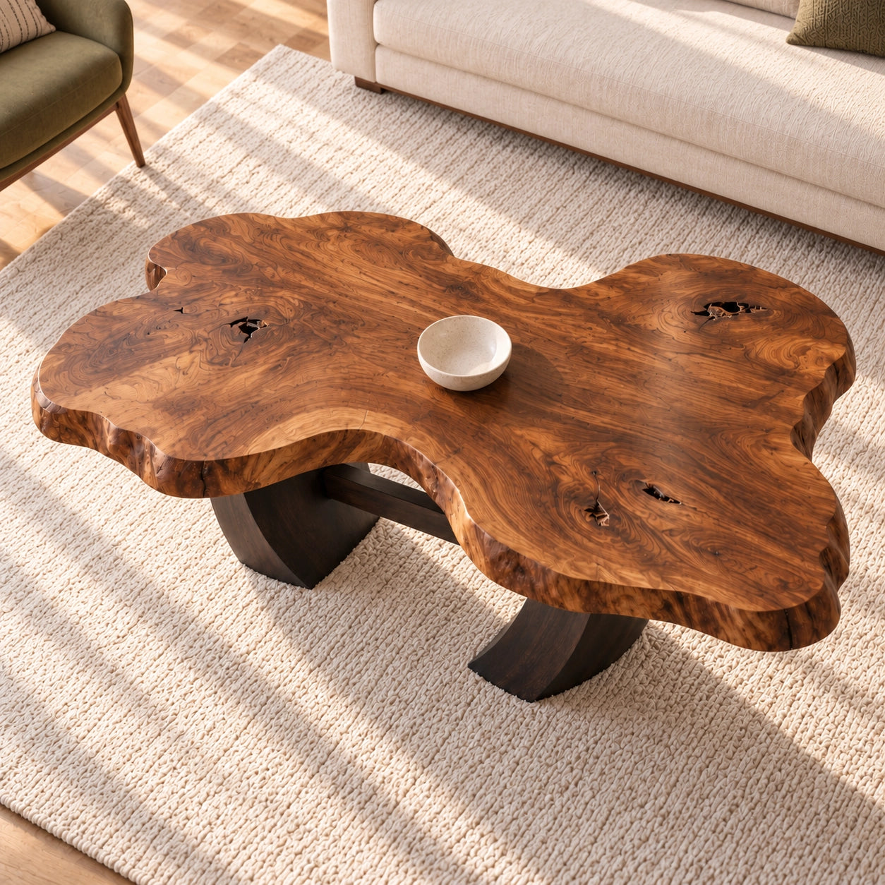 Live-Edge Coffee Table with Sculptural Wood Base in Natural Solid Wood - Woodenecho - 4