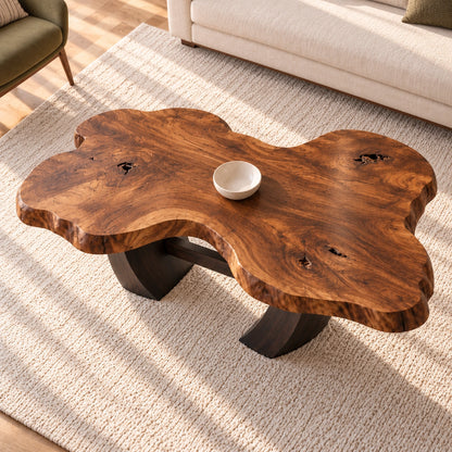 Live-Edge Coffee Table with Sculptural Wood Base in Natural Solid Wood - Woodenecho - 4