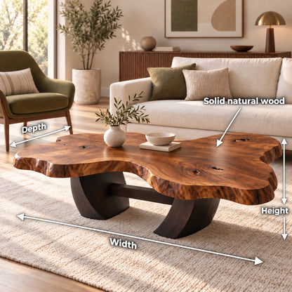 Live-Edge Coffee Table with Sculptural Wood Base in Natural Solid Wood - Woodenecho - 6