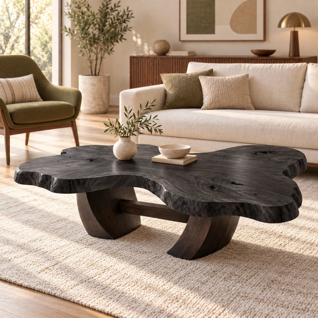 Live-Edge Coffee Table with Sculptural Wood Base in Natural Solid Wood - Woodenecho - 7
