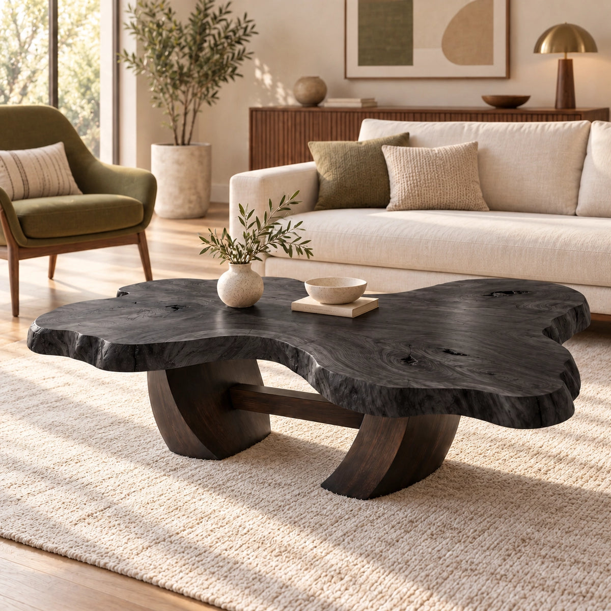 Live-Edge Coffee Table with Sculptural Wood Base in Natural Solid Wood - Woodenecho - 7