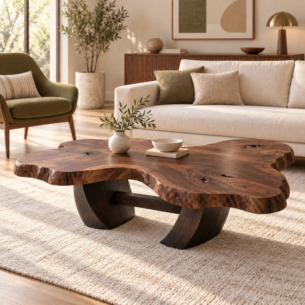 Live-Edge Coffee Table with Sculptural Wood Base in Natural Solid Wood - Woodenecho - 9