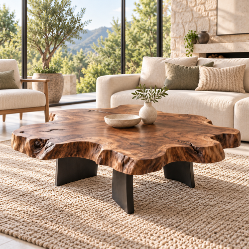 Live-Edge Coffee Table with Sculptural Wood Form in Natural Solid Wood - Woodenecho - 1