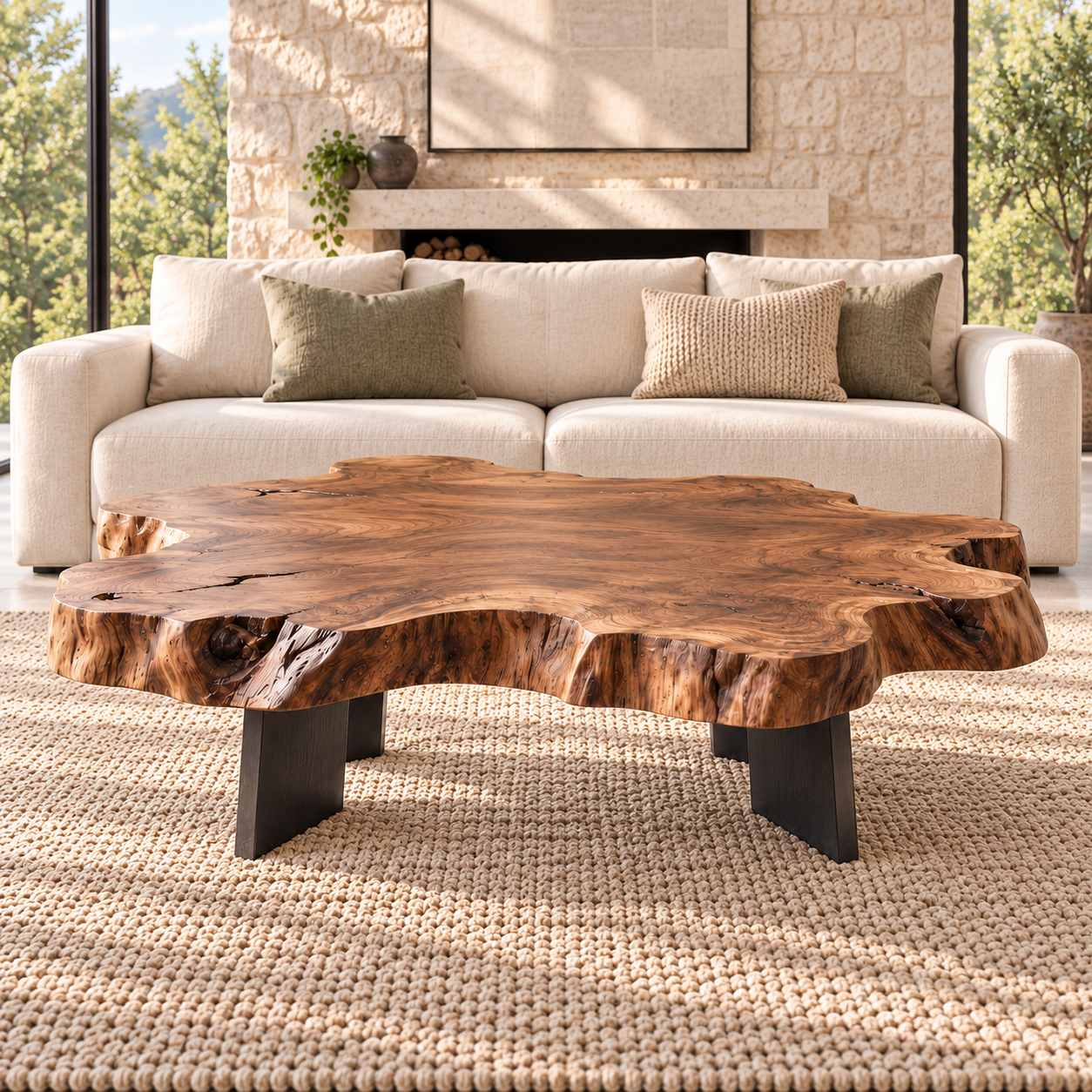 Live-Edge Coffee Table with Sculptural Wood Form in Natural Solid Wood - Woodenecho - 2