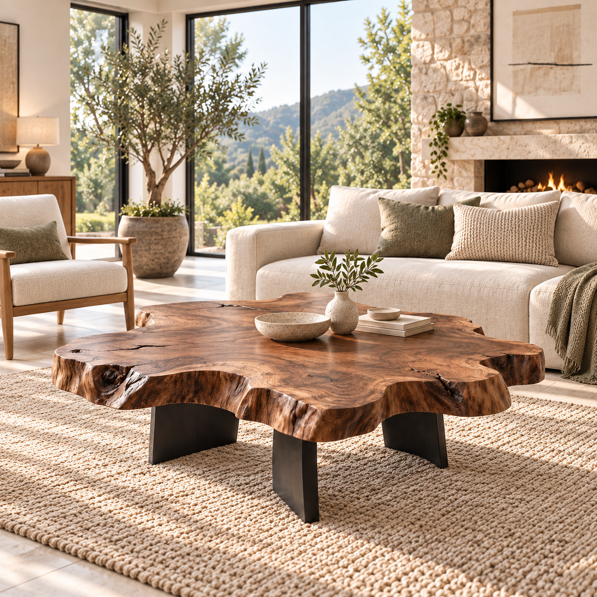 Live-Edge Coffee Table with Sculptural Wood Form in Natural Solid Wood - Woodenecho - 3