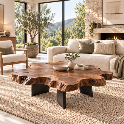 Live-Edge Coffee Table with Sculptural Wood Form in Natural Solid Wood - Woodenecho - 3
