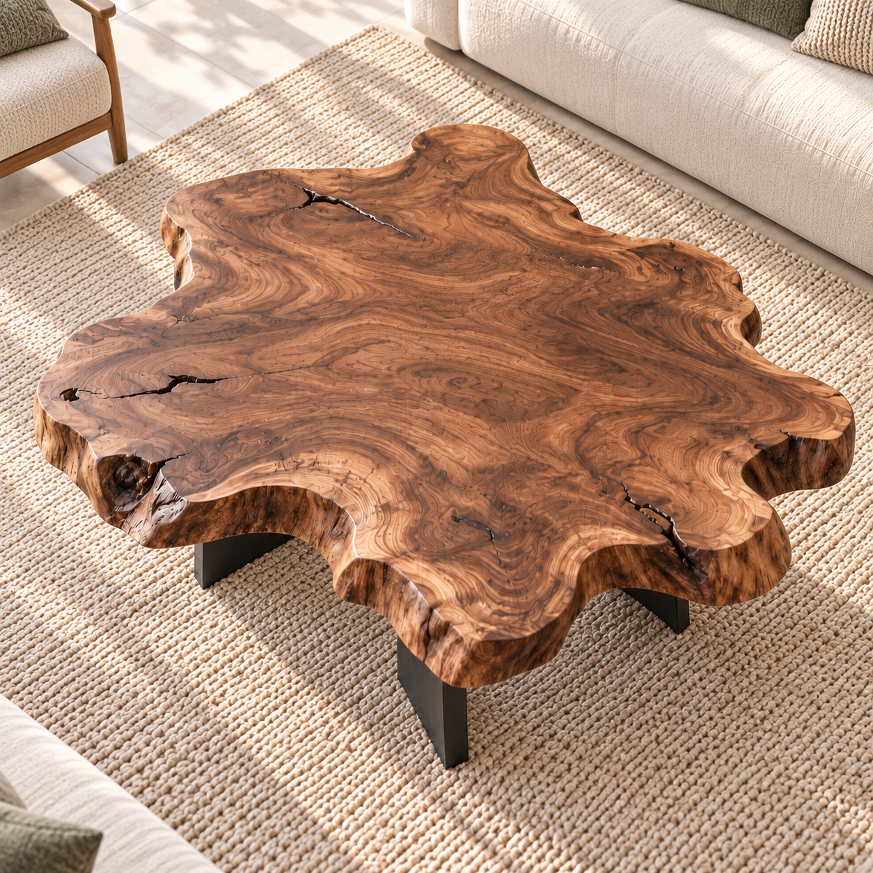 Live-Edge Coffee Table with Sculptural Wood Form in Natural Solid Wood - Woodenecho - 4