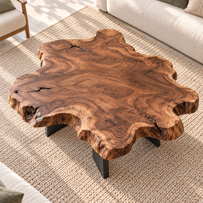 Live-Edge Coffee Table with Sculptural Wood Form in Natural Solid Wood - Woodenecho - 4