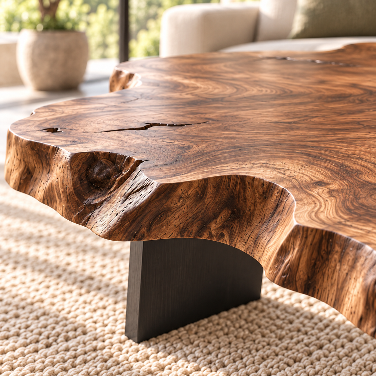 Live-Edge Coffee Table with Sculptural Wood Form in Natural Solid Wood - Woodenecho - 5