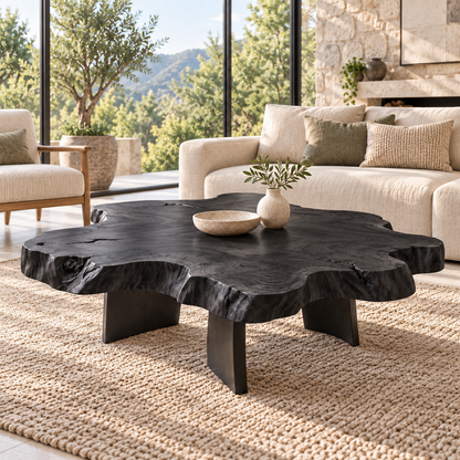 Live-Edge Coffee Table with Sculptural Wood Form in Natural Solid Wood - Woodenecho - 6