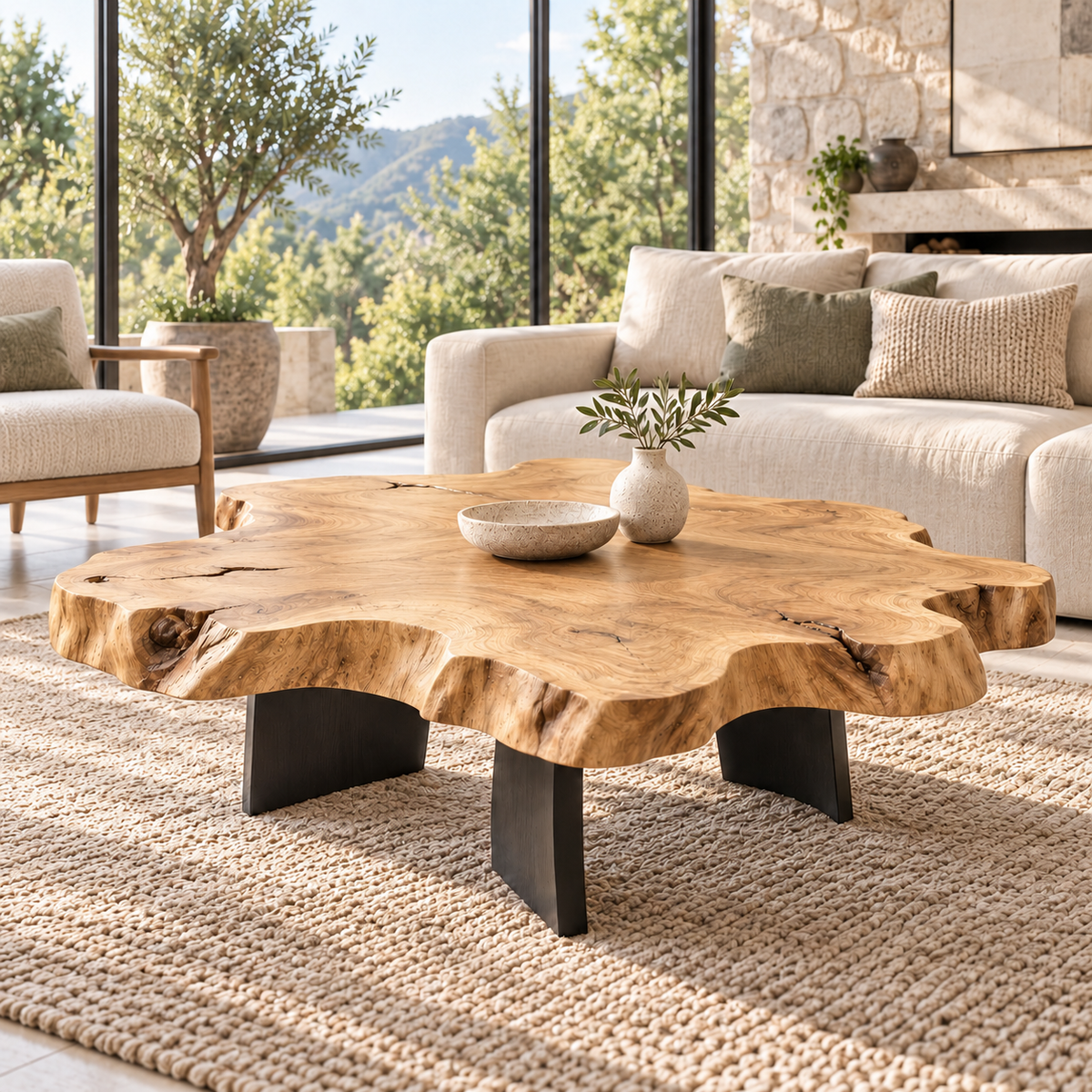 Live-Edge Coffee Table with Sculptural Wood Form in Natural Solid Wood - Woodenecho - 7