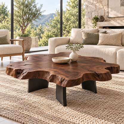 Live-Edge Coffee Table with Sculptural Wood Form in Natural Solid Wood - Woodenecho - 8