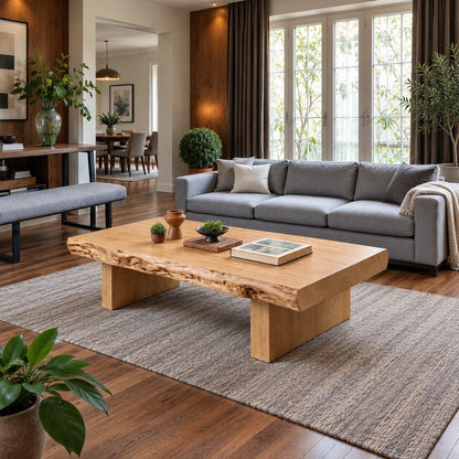 Live-Edge Coffee Table with Solid Wood Pedestal Base in Four Sizes - Woodenecho - 2