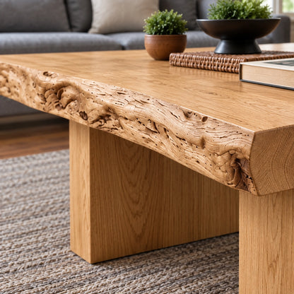 Live-Edge Coffee Table with Solid Wood Pedestal Base in Four Sizes - Woodenecho - 5