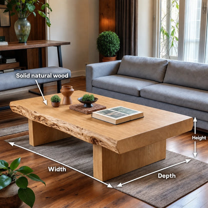 Live-Edge Coffee Table with Solid Wood Pedestal Base in Four Sizes - Woodenecho - 6