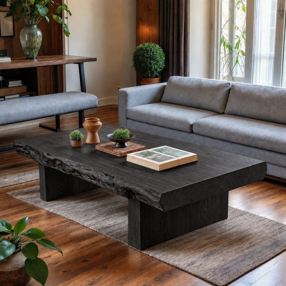 Live-Edge Coffee Table with Solid Wood Pedestal Base in Four Sizes - Woodenecho - 7