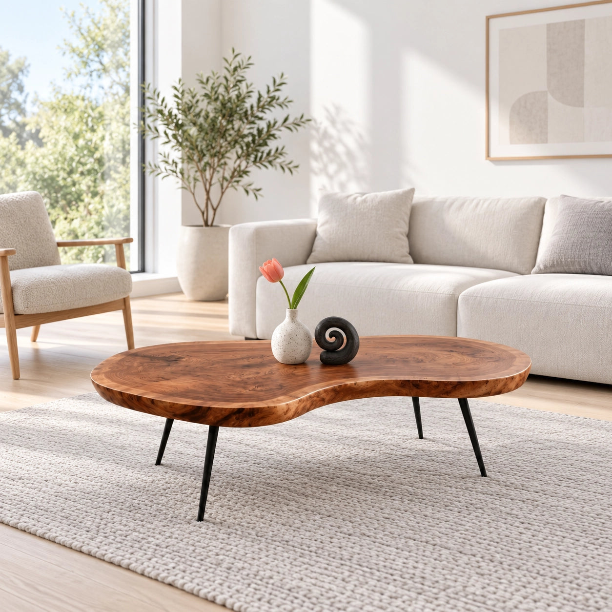 Live-Edge Coffee Table with Tapered Metal Legs in Natural Solid Wood - Woodenecho - 1