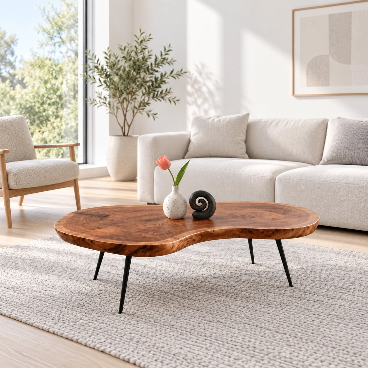 Live-Edge Coffee Table with Tapered Metal Legs in Natural Solid Wood - Woodenecho - 1