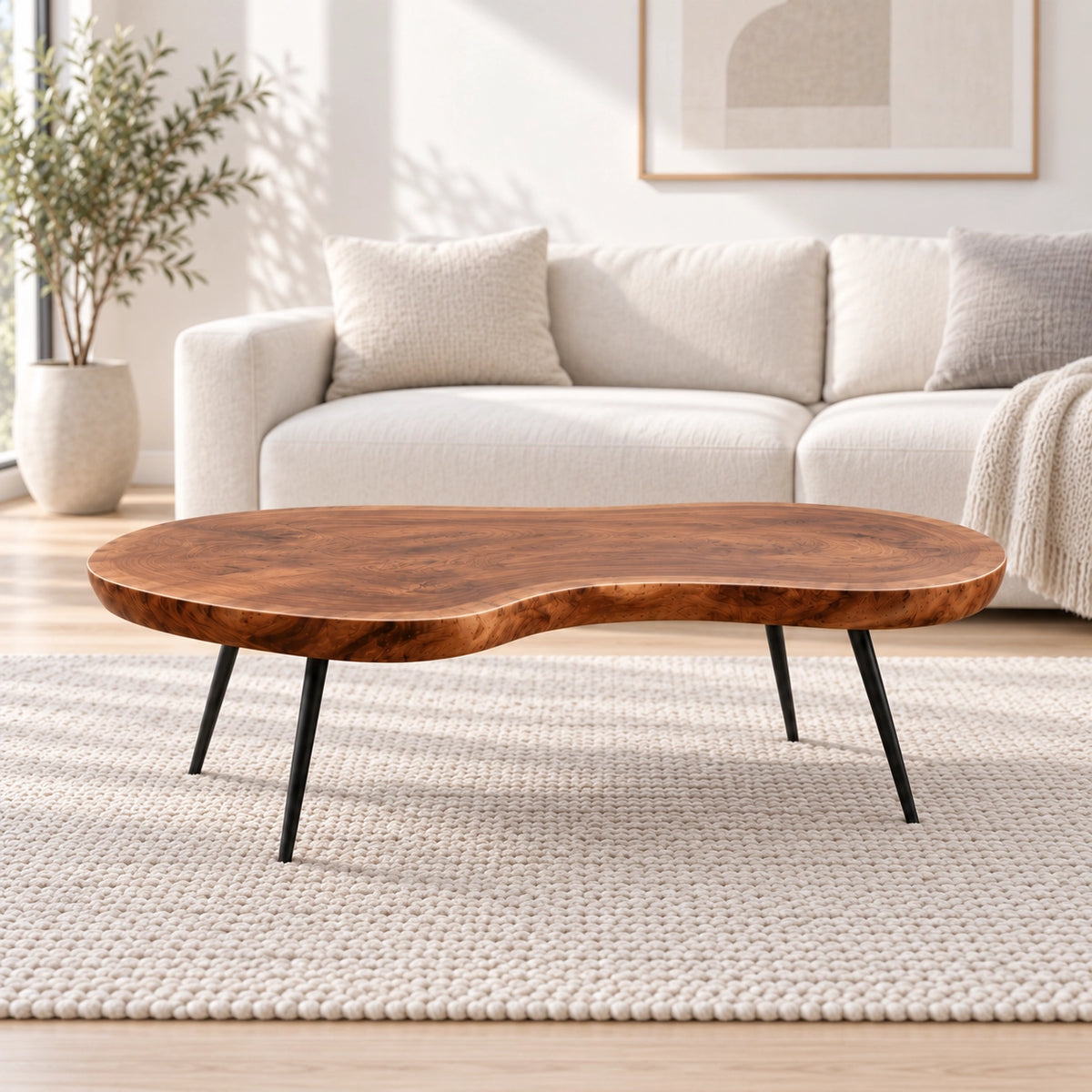 Live-Edge Coffee Table with Tapered Metal Legs in Natural Solid Wood - Woodenecho - 2