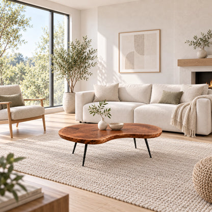 Live-Edge Coffee Table with Tapered Metal Legs in Natural Solid Wood - Woodenecho - 3