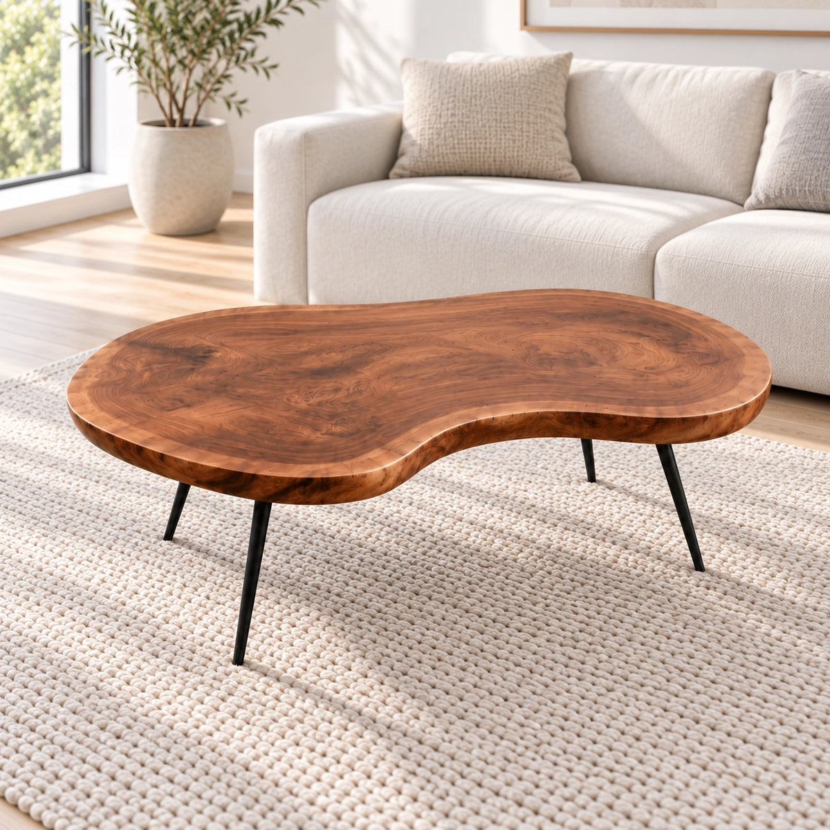 Live-Edge Coffee Table with Tapered Metal Legs in Natural Solid Wood - Woodenecho - 4