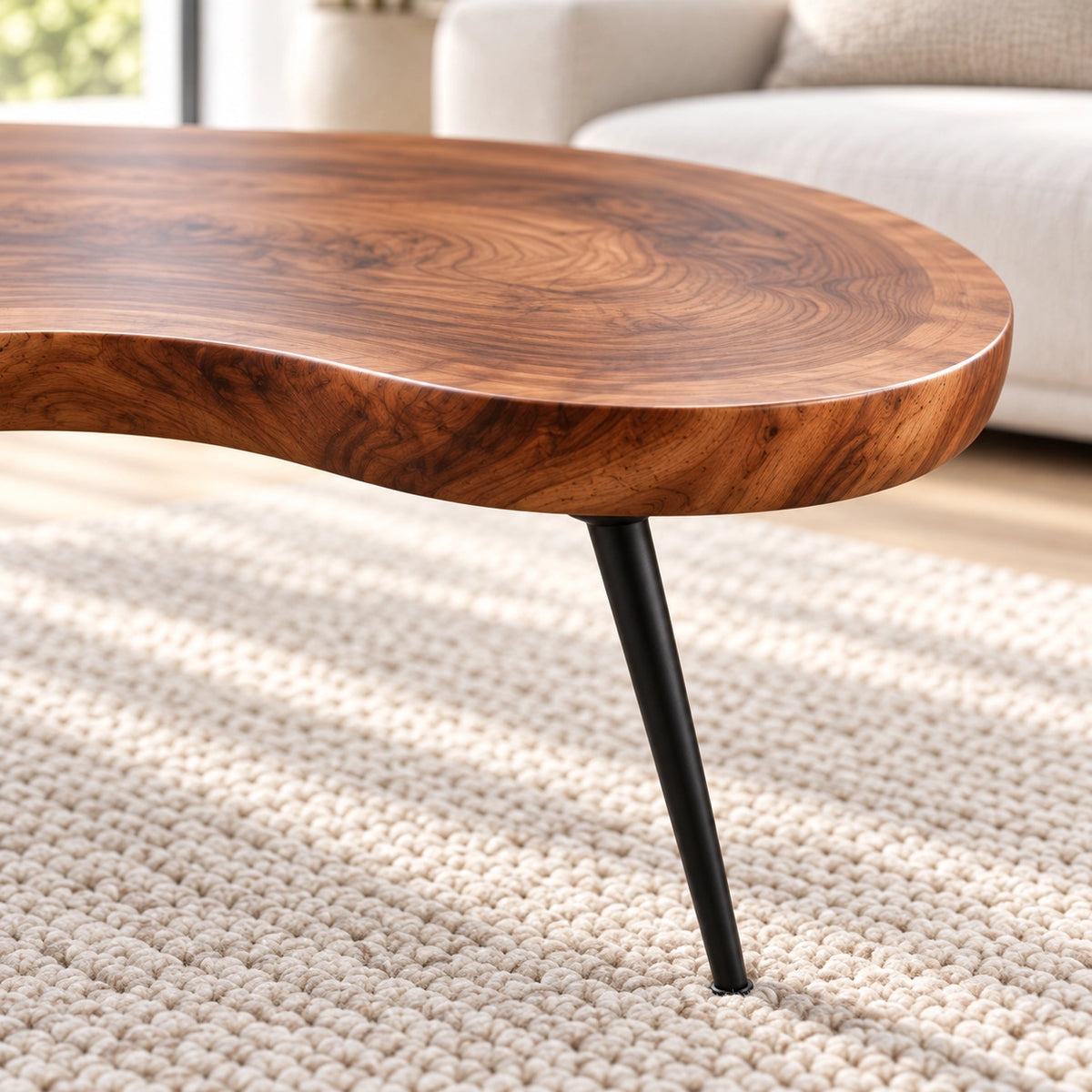 Live-Edge Coffee Table with Tapered Metal Legs in Natural Solid Wood - Woodenecho - 5