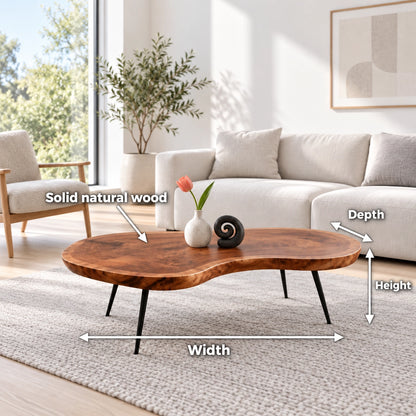 Live-Edge Coffee Table with Tapered Metal Legs in Natural Solid Wood - Woodenecho - 6