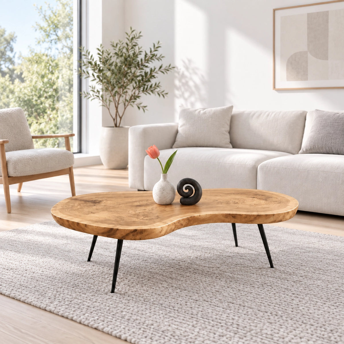 Live-Edge Coffee Table with Tapered Metal Legs in Natural Solid Wood - Woodenecho - 8