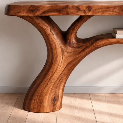 Live Edge Console Table with Branching Tree-Form Base and Open Lower Shelf - Woodenecho - 4