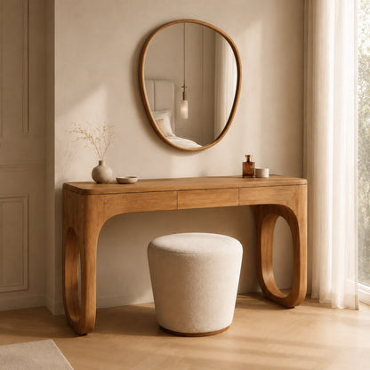 Makeup Vanity with Biomorphic Curved Legs in Natural Solid Woods - Woodenecho - 1