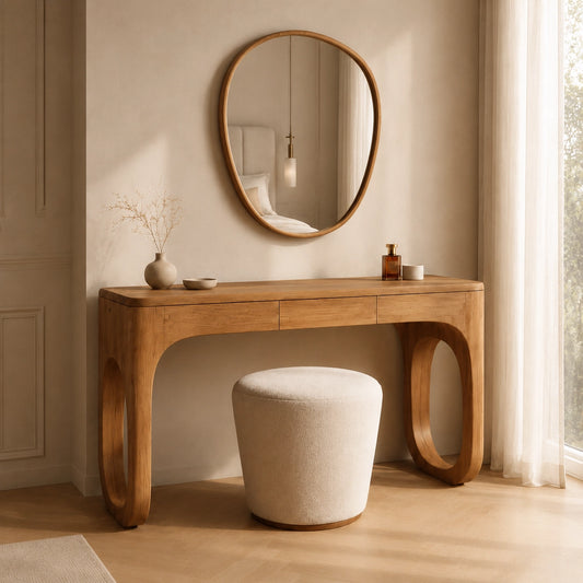 Makeup Vanity with Biomorphic Curved Legs in Natural Solid Woods - Woodenecho - 1