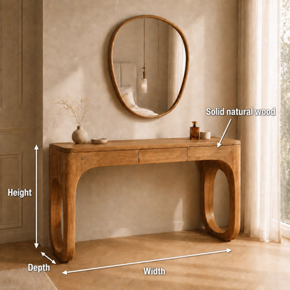 Makeup Vanity with Biomorphic Curved Legs in Natural Solid Woods - Woodenecho - 2