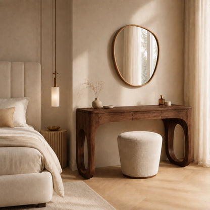 Makeup Vanity with Biomorphic Curved Legs in Natural Solid Woods - Woodenecho - 3