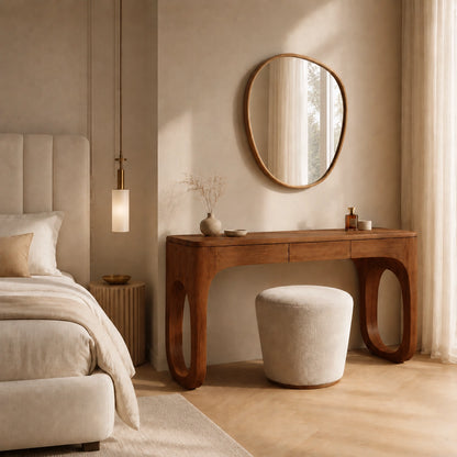Makeup Vanity with Biomorphic Curved Legs in Natural Solid Woods - Woodenecho - 4