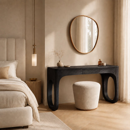 Makeup Vanity with Biomorphic Curved Legs in Natural Solid Woods - Woodenecho - 5