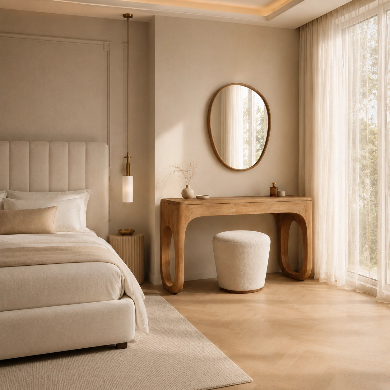 Makeup Vanity with Biomorphic Curved Legs in Natural Solid Woods - Woodenecho - 6