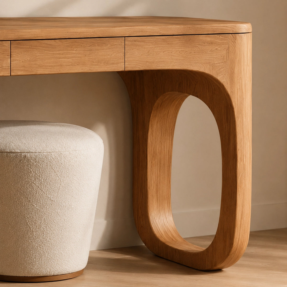 Makeup Vanity with Biomorphic Curved Legs in Natural Solid Woods - Woodenecho - 8