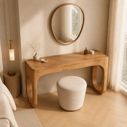 Makeup Vanity with Biomorphic Curved Legs in Natural Solid Woods - Woodenecho - 9
