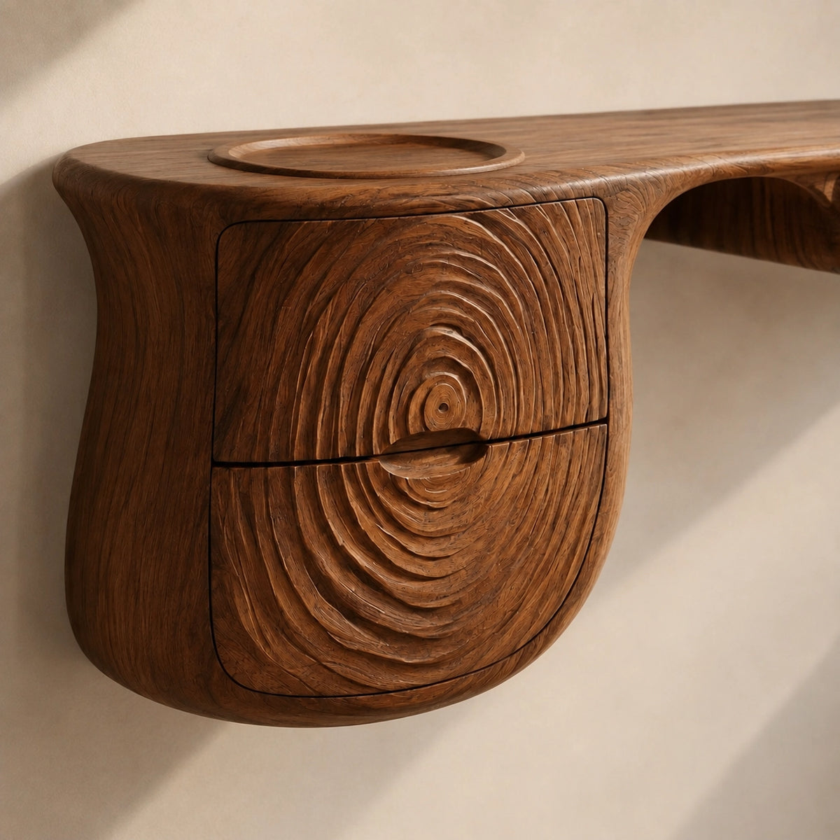 Makeup Vanity with Concentric Carved Base in Natural Solid Wood Design - Woodenecho - 4